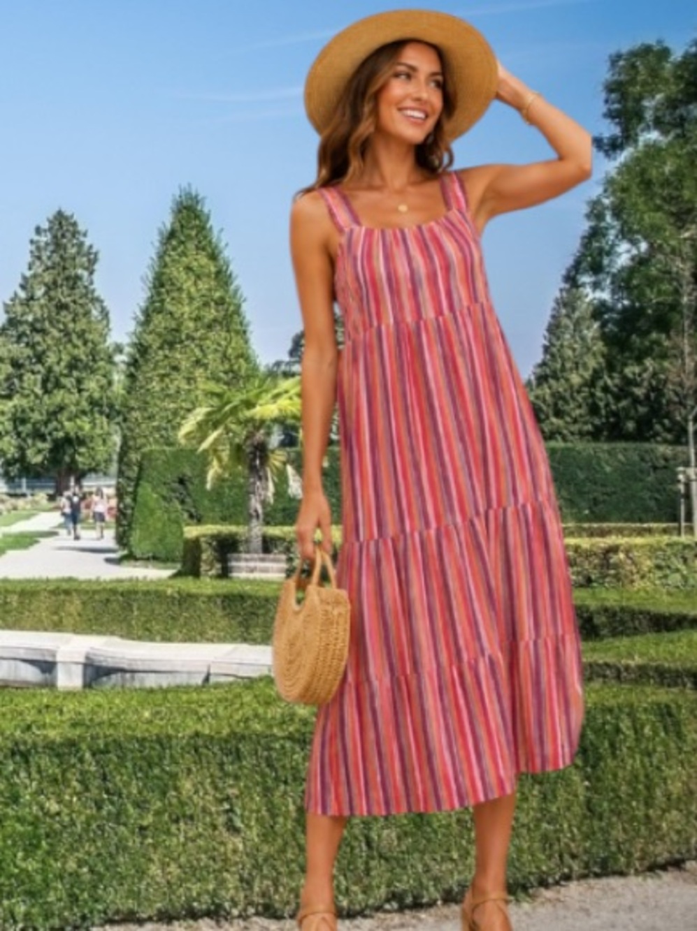 LIVERPOOL Boho Striped Tiered Midi Dress - New With Tags
